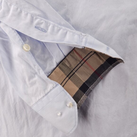 Barbour Cotton Button-Down Large Blue Solid Pocket Shirt Long Sleeve Mens Adult - Picture 5 of 16